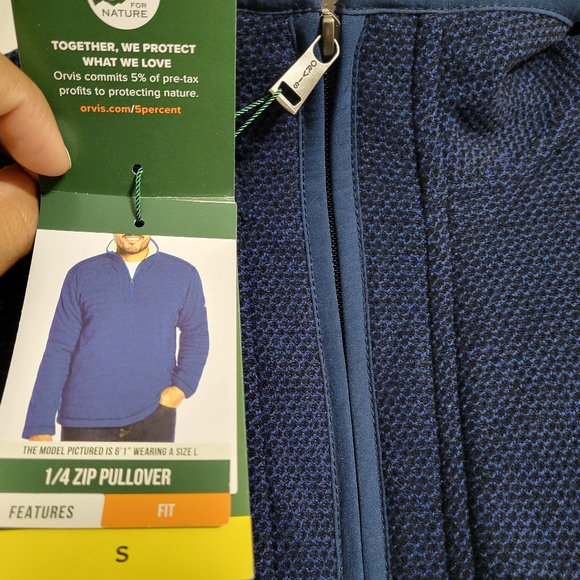 NWT•Orvis Men's Navy Blue Fleece Lined 1/4 Zip Pullover•Handwarmer Pockets•Small - Picture 8 of 9